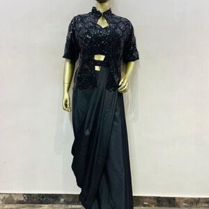 Elegant Black Embellished ready to wear sari with koti
